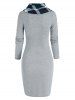 Robe Fourreau à Carreaux Imprimé avec Bouton à Col Bénitier - Gris Clair XL