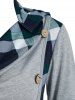 Robe Fourreau à Carreaux Imprimé avec Bouton à Col Bénitier - Gris Clair XL