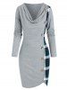 Robe Fourreau à Carreaux Imprimé avec Bouton à Col Bénitier - Gris Clair XL