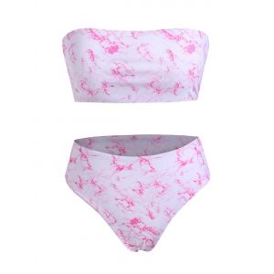 

Marble Print Strapless High Waist Bikini Swimwear, Light pink