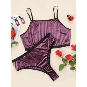 

Plus Size Velvet Contrast Binding Camisole and Panty Set, Concord