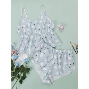 

Plus Size Polar Bear Print Short PJ Set, Light blue