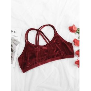 

Plus Size Dual Straps Velvet Crisscross Back Bralette, Deep red