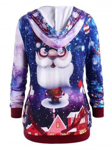 

Plus Size 3D Santa Claus Print Christmas Hoodie, Blue