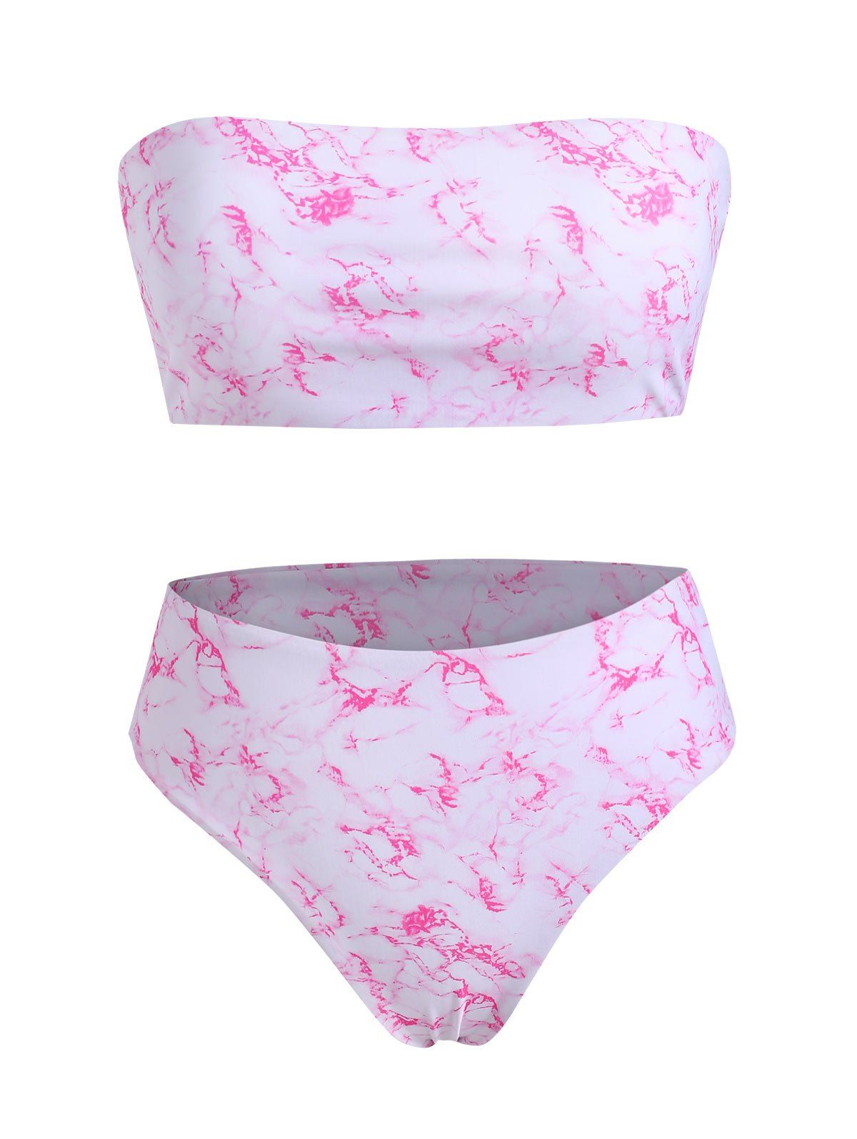 

Marble Print Strapless High Waist Bikini Swimwear, Light pink