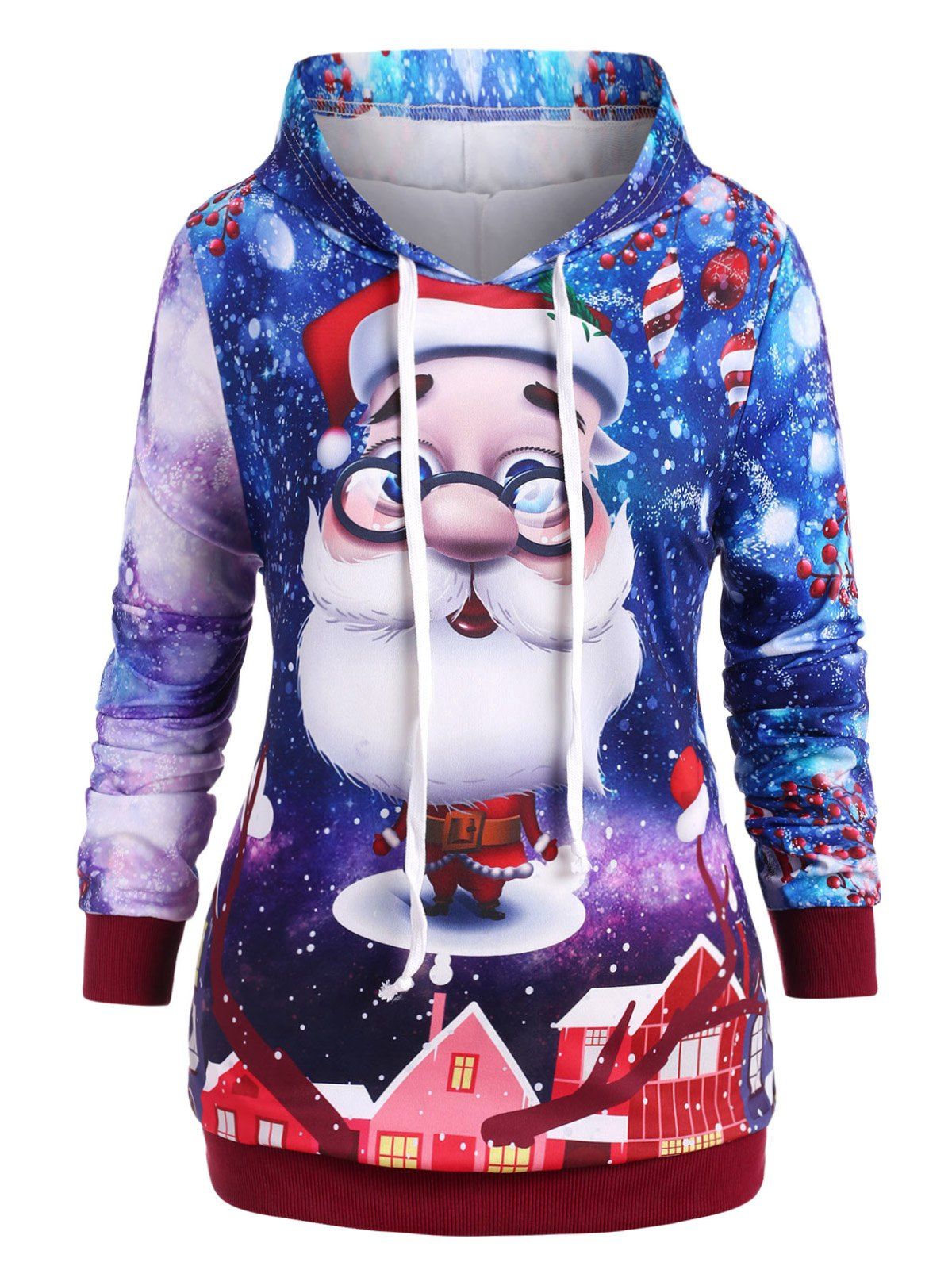 Store Plus Size 3D Santa Claus Print Christmas Hoodie  