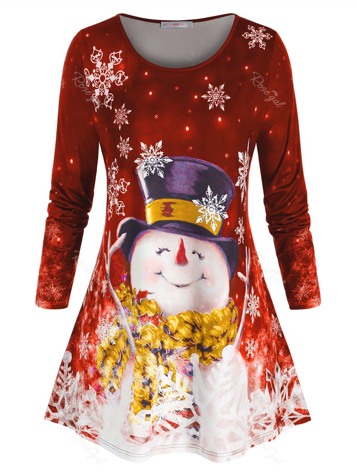 

Plus Size Christmas Snowflake Snowman Print T Shirt, Valentine red