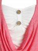 Plus Size Draped Ruched Two Tone Buttoned Tee -  