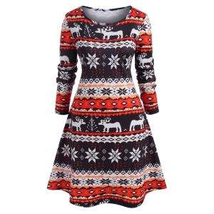 

Plus Size Christmas Snowflake Print T-shirt Dress, Red