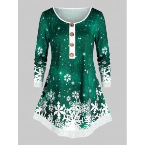 

Christmas Mock Button Snowflake Print T Shirt, Medium aquamarine