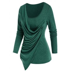 

Asymmetrical Overlay Draped Heathered T-shirt, Greenish blue