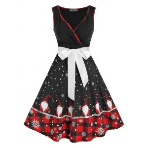 

Santa Claus Snowflake Print Christmas Dress, Black