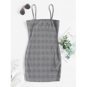 

Plus Size Plaid Mini Bodycon Cami Dress, Black