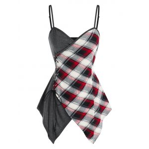 

Plaid Panel Surplice Cami Tank Top, Multi a
