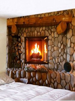 Retro Fireplace Printing Wall Tapestry - RED DIRT - W79 X L71 INCH