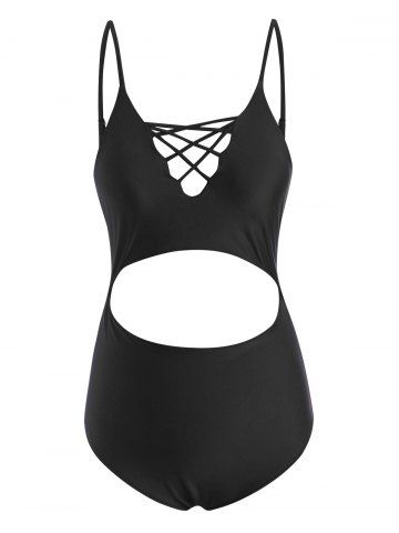 Lattice Cutout Padded One-piece Swimsuit - BLACK - L