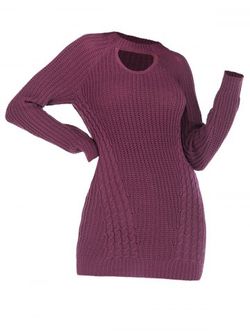 Cutout Cable Knit Raglan Sleeve Sweater - CONCORD - XL
