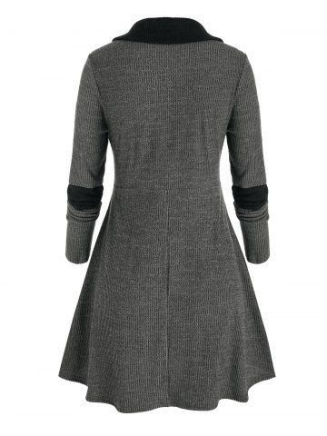 Plus Size Two Tone Shawl Collar Skirted Tunic Sweater