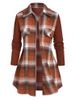 Plus Size Plaid Zip Knitted Sleeve Flap Detail Shacket -  