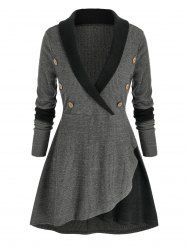Plus Size Two Tone Shawl Collar Skirted Tunic Sweater -  