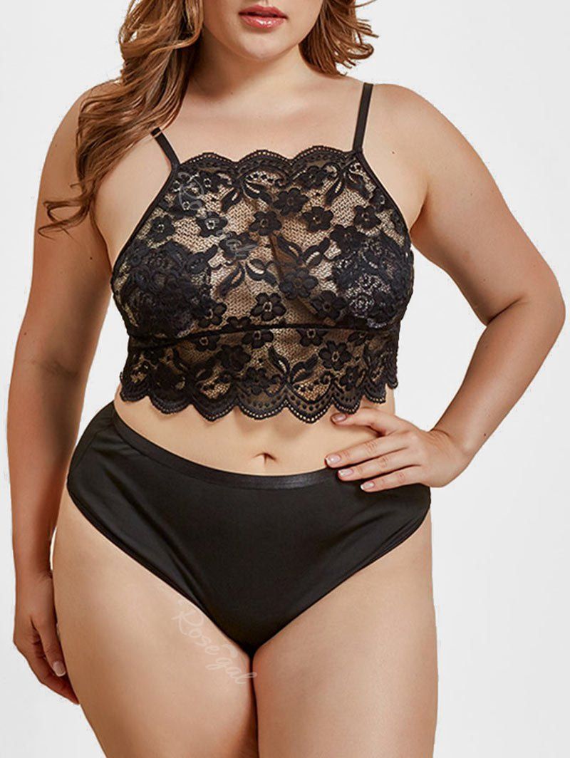 Plus Size Sheer Lace Lingerie Bra Set Off Rosegal