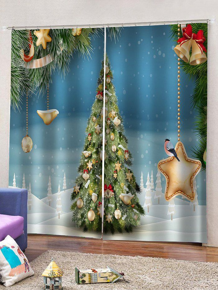 Rideaux de Fenêtre Imperméables 3D Etoile de Noël Imprimé Multi W30 x L65 inch x 2pcs