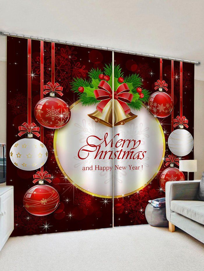 Cheap 2 Panels Christmas Bell Letters Print Window Curtains  