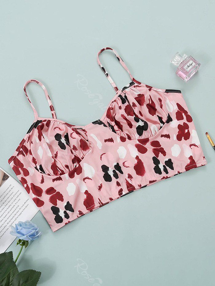 

Plus Size Printed Ruched Bust Bralette, Light pink