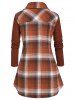 Plus Size Plaid Zip Knitted Sleeve Flap Detail Shacket -  