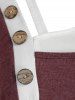 T-shirt Panneau avec Bouton de Grande Taille à Col Oblique - Rouge Vineux 5X
