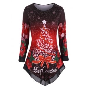 

Merry Christmas Tree Snowflake Uneven Hem T Shirt, Multi