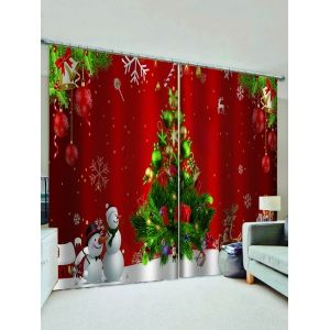 

2 Panels Christmas Tree Snowman Print Window Curtains, Multi