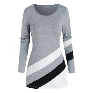 

Casual Colorblock Oblique Striped T Shirt, Light gray