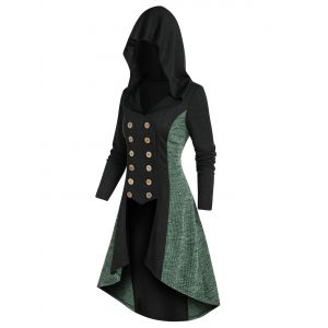 

Double Breasted Colorblock High Low Knitted Coat, Black