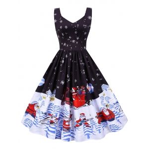 

Christmas Santa Claus Snowflake High Waisted Dress, Black