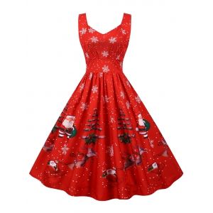

Christmas Santa Claus Snowflake High Waisted Dress, Red