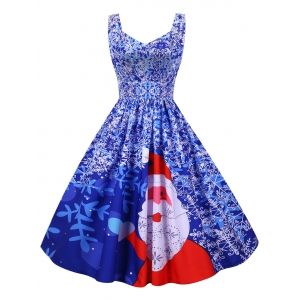 

Christmas Santa Claus Snowflake Sleeveless Dress, Ocean blue