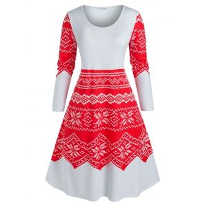 

Plus Size Christmas Snowflake Print Midi Night Dress, Red