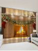 2 Panels Christmas Stocking Fireplace Print Window Curtains -  