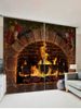 2 Panels Christmas Fireplace Stockings Print Curtains -  