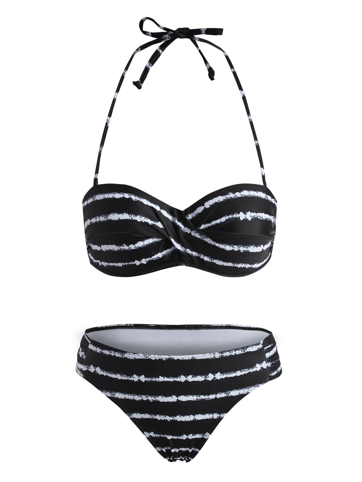 

Halter Striped Twist Underwire Bikini Swimwear, Black