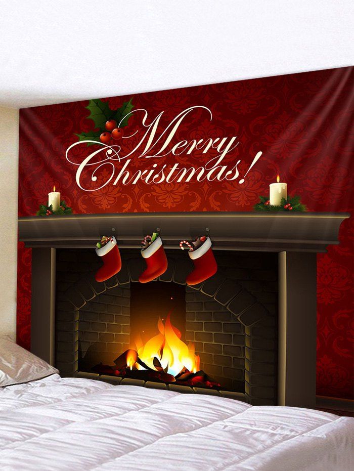 

Christmas Fireplace Greeting Print Tapestry Wall Hanging Art Decoration, Multi