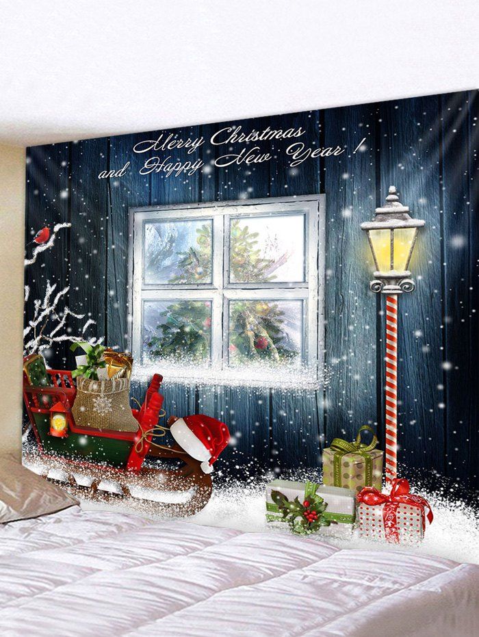 

Christmas Sleigh Window Print Tapestry Wall Hanging Art Decoration, Multi