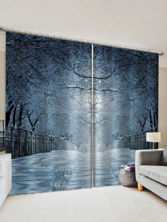 Latest 2 Panels 3D Digital Print Snow Road Waterproof Window Curtains  