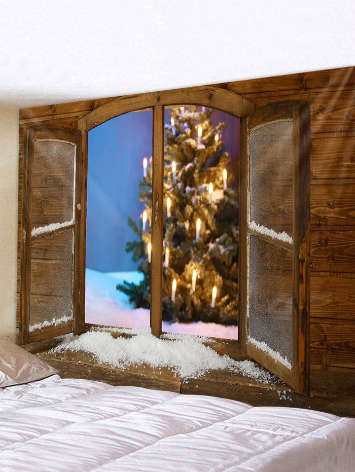 

Christmas Tree Window Print Waterproof Tapestry Wall Hanging Art Decoration, Multi