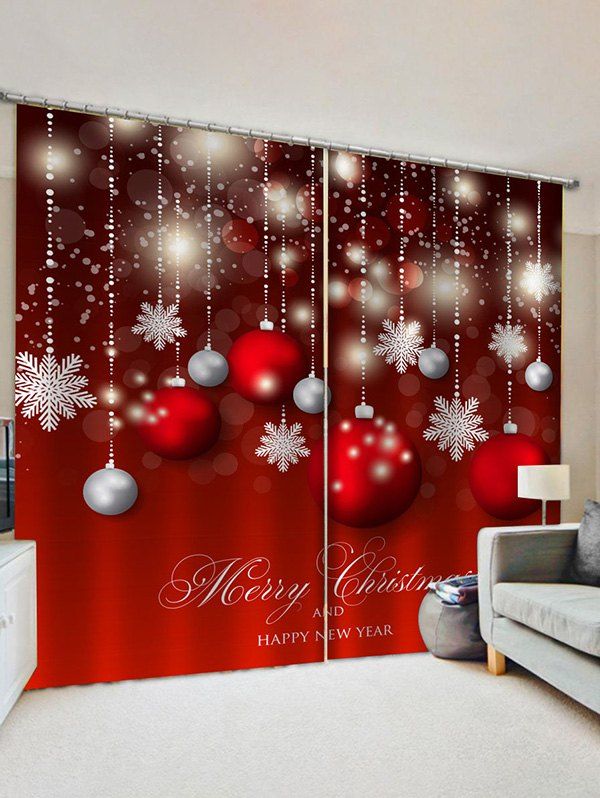 

2 Panels Christmas Balls Decoration Pattern Window Curtains, Multi