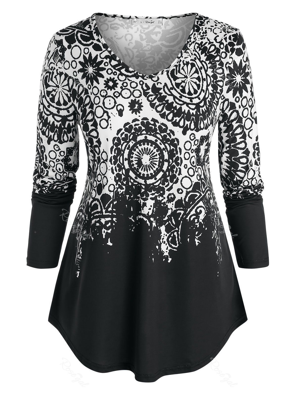 New Plus Size Tribal Print Tunic Curved Tee  