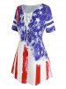 Plus Size American Flag Star Lace-up Short Sleeve T-shirt -  