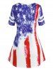 Plus Size American Flag Star Lace-up Short Sleeve T-shirt -  