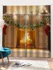 2 Panels Christmas Stocking Fireplace Print Window Curtains -  